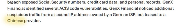 Skipping back in the document, there was a reference to a Chinese provider leasing an IP seen in the attack